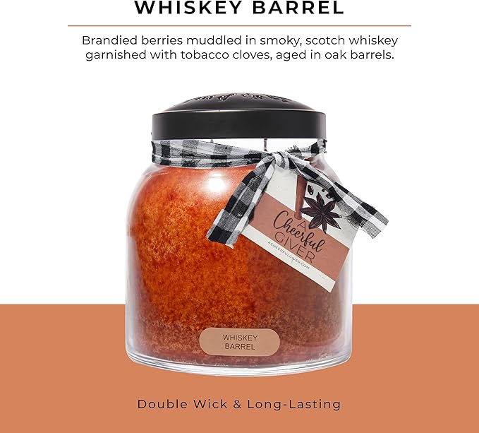 A Cheerful Giver - Whiskey Barrel - 34oz Papa Scented Candle Jar with Lid - Keepers of The Light - 155 Hours of Burn Time, Gift for Father's Day, Brown
