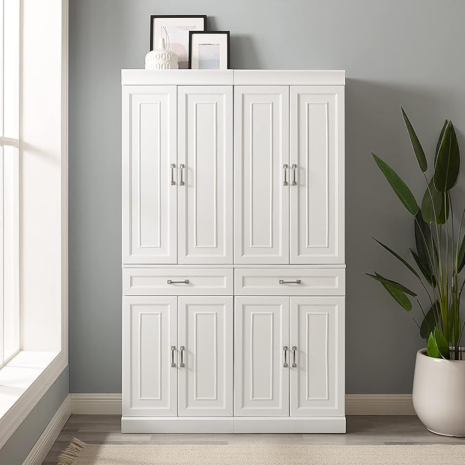 Crosley Furniture Stanton 2-Piece Pantry Storage Cabinet Set with Shelves, Kitchen, Dining, or Laundry Room, White