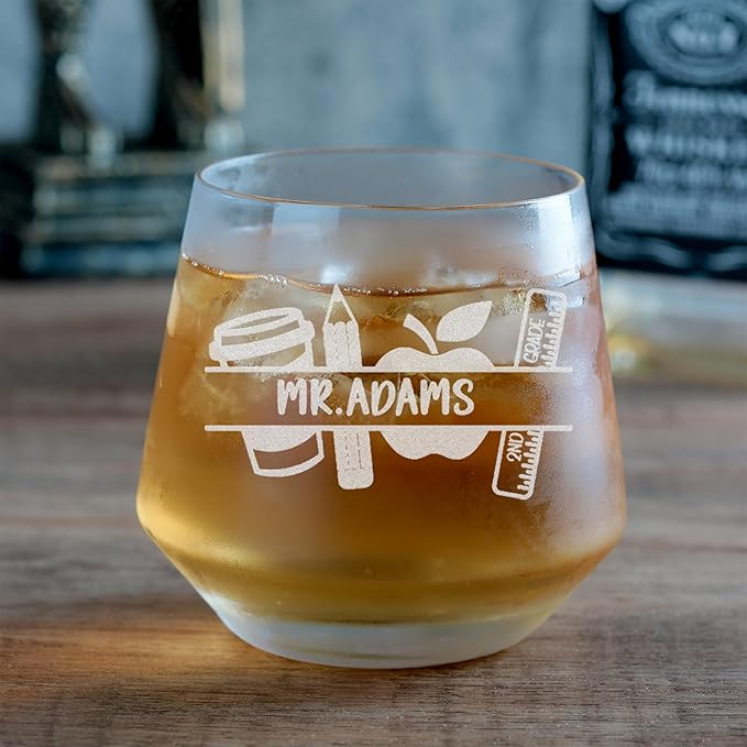 Personalized Teacher Gifts, Custom Whiskey Glass for Men, Teachers Appreciation Gift, Engraved Funny Gift for Preschool Elementary High School Teacher Professor