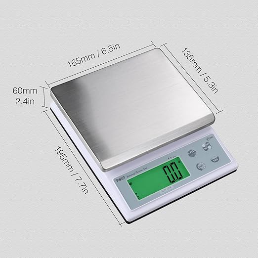 Polit Sun Lite IP65 Waterproof Baking Scale — 6.6lb/3kg Auto-Precision 0.1g/0.5g/1g Digital Kitchen Scale with Green LCD, Dual Power & Detachable Stainless Tray for Pastry, Seasoning & Daily Cooking