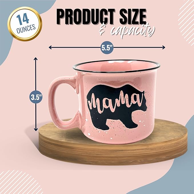 Mama Bear Ceramic Coffee Mug for Mom, Wife, Women – Unique Coral Ceramic Mug – Fun Gifts for Her on Mother’s Day, Birthday, or Christmas – Cute Coffee Cup for Moms, Wives, and Coffee-Loving Women