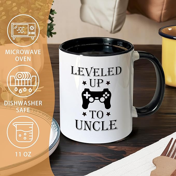 Promoted to Uncle Coffee Mugs, Uncles Tea Cup Gifts for Father's Day Birthday, Funny Leveled Up to Uncle Ceramic Coffee Tea Mug 11oz