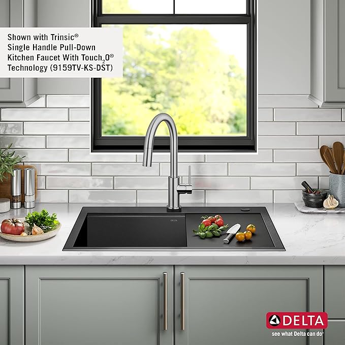 DELTA FAUCET Delta Rivet 30 Inch Black Stainless Steel Drop-In Top Mount 16 Gauge Workstation Kitchen Sink Single Bowl in PVD Gunmetal Finish with WorkFlow Ledge and Accessories, 95A9031-T30S-GS