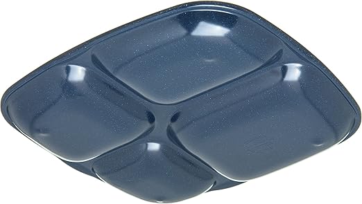 Carlisle FoodService Products Essential Plastic Meal Tray with 4-Compartments for Schools, Cafeterias, and Dining Halls, Melamine, 10.5 x 9.5 Inches, Café Blue