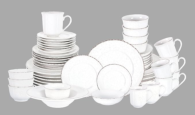 56pc Dinnerware Set, Plate and Bowl Set, Stoneware Dishes Set for 8, Microwave and Dishwahser Safe, Scratch Resistant, French Countryside Speckled Antique White