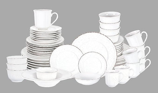 56pc Dinnerware Set, Plate and Bowl Set, Stoneware Dishes Set for 8, Microwave and Dishwahser Safe, Scratch Resistant, French Countryside Speckled Antique White