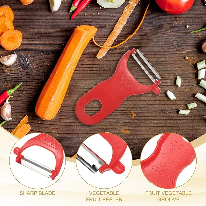 uxcell 2pcs Vegetable Peeler Set, 4.5 Inch Stainless Steel Potato Peeler for Apple Fruits Red