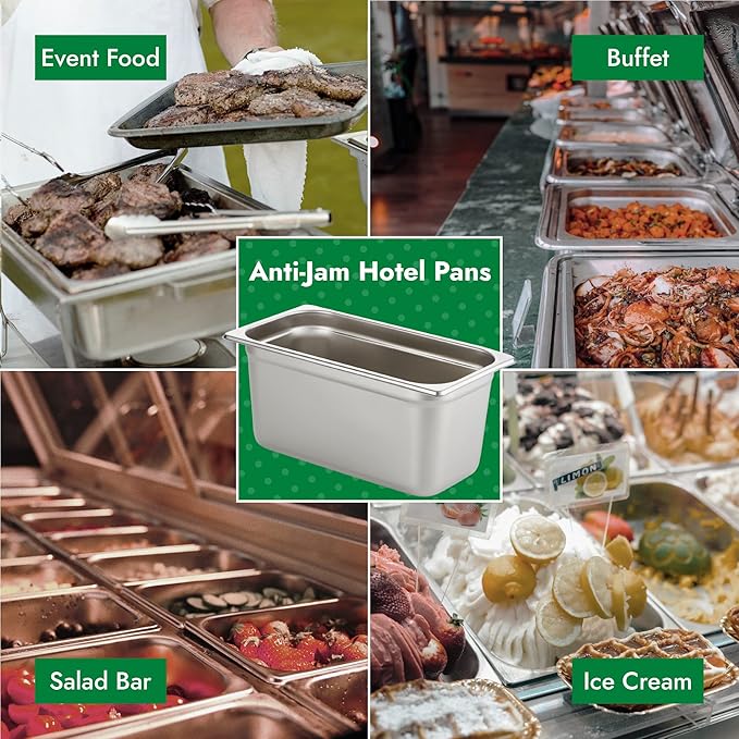 HECMAC 6 Pack Anti-Jam Hotel Pans, 1/4 Size 6 Inch Deep, Commercial Stainless Steel Chafing Steam Table Pan, Catering Storage Metal Food Pan