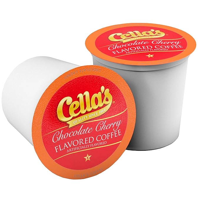 Cella's Chocolate Cherry Coffee Pods Compatible with Keurig K Cup Brewers, Medium Roast Flavored Coffee, Smooth Single Serve Pods for Home and Office, 40 Count