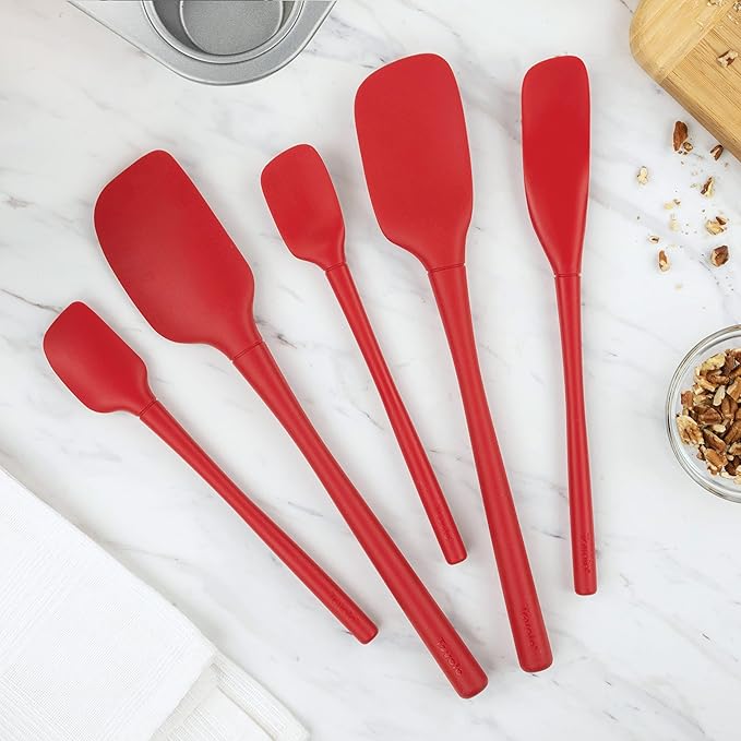 Flex-Core Spatula All Silicone High Heat Resistant 5 Piece Cooking Utensils Set - Includes Non-Stick Spatula, Spoonula, Jar Scraper, and Mini | BPA-Free Kitchen | Ergonomic Design