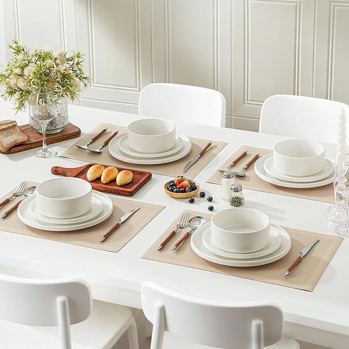 Stoneware Dinner Plates Set of 4, 10.25 Inch Plates for Steak, Pasta, Ceramic Plates Sets, Microwave Safe, Dishwasher Safe, Versatile for All Seasons, Matte White