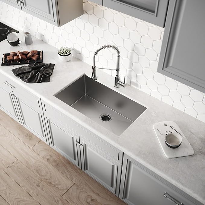 KRAUS Standart PRO™ 30-inch 16 Gauge Undermount Single Bowl Stainless Steel Kitchen Sink with WasteGuard™ Continuous Feed Garbage Disposal, KHU100-30-100-75MB