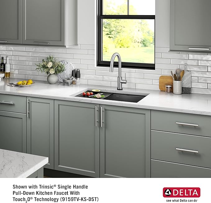 DELTA FAUCET Delta Rivet 32 Inch Black Stainless Steel Undermount 16 Gauge Workstation Kitchen Sink Single Bowl in PVD Gunmetal Finish with WorkFlow Ledge and Accessories, 95B9031-32S-GS