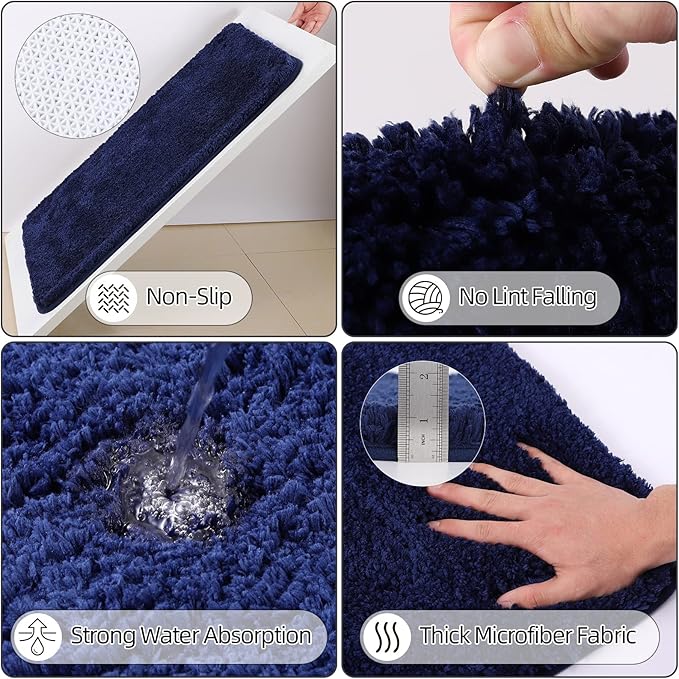 24PC Navy Blue Bathroom Set with Shower Curtain and Rugs, Blue Bathroom Sets Complete with Trash Can,Soap Dispenser,Soap Dish,Toilet Brush,Toothbrush Holder and Cup,Tray,Q-Tip Holders