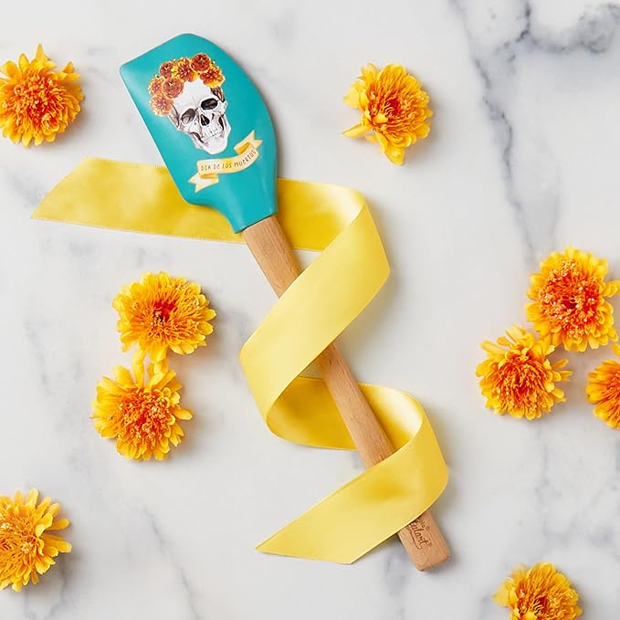 Tovolo Spatulart Day of the Dead Kitchen Utensils Silicone Spatula with Wood Handle for Baking Cooking Mixing, Dia de los Muertos BPA Free Heat Resistant Cooking Spatula