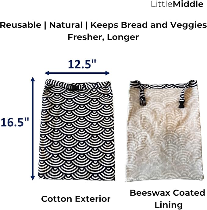2 XL Beeswax Bread Bags for Homemade Sourdough, Produce, Sandwiches & Lunchbox Use - Reusable Bread Storage Bags, Washable (2-Pack)