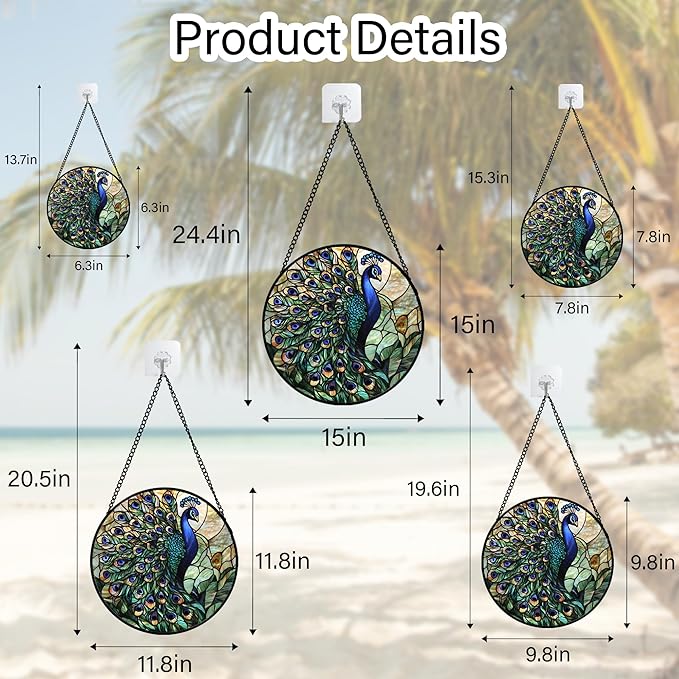 Stained Glass Window Hanging, Turquoise Peacock Sun Catcher for Door Home Decor Blue Green Suncatcher Christmas Mother's Day Birthday Gifts for Women Men Mom and Nana 11.8 in