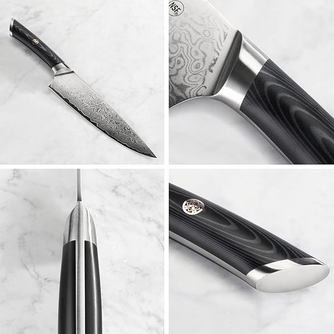 Cangshan KURO Series 3-Piece Starter Knife Set with Ash Wood Box, High Carbon X-7 Damascus Steel, 504319