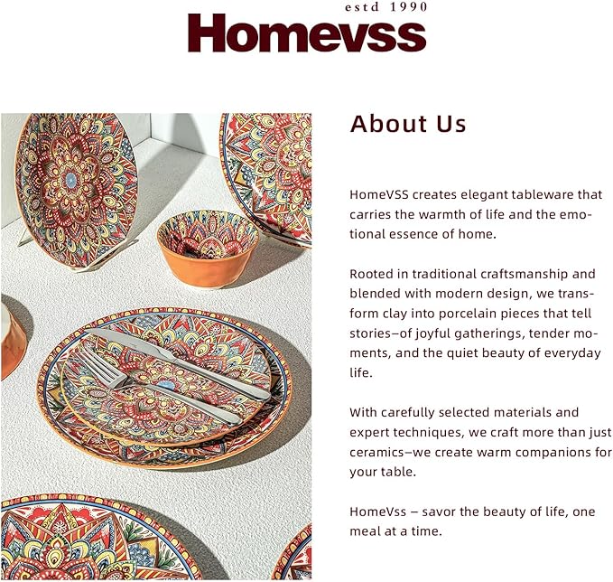 Homevss Boho 20 Pieces Dinnerware Sets, Plates and Bowls Set, Porcelain Dishes Set for 4, Microwave and Dishwasher Safe, Scratch Resistant, Bohemian Style Dining Ware, Orange
