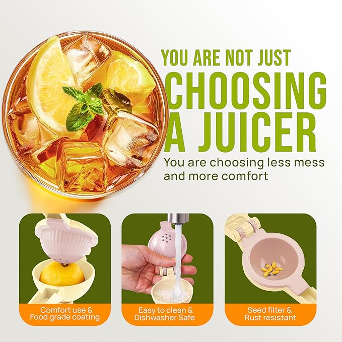 Zulay Kitchen Metal 2-in-1 Lemon Squeezer - Sturdy Max Extraction Hand Juicer Lemon Squeezer Gets Every Last Drop - Easy to Clean Manual Citrus Juicer - Easy-Use Lemon Juicer Squeezer - Cream/Purple