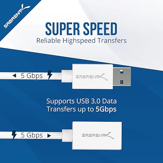 SABRENT 22AWG USB 3.0 Extension Cable - A-Male to A-Female [White] 10 Feet (CB-301W)