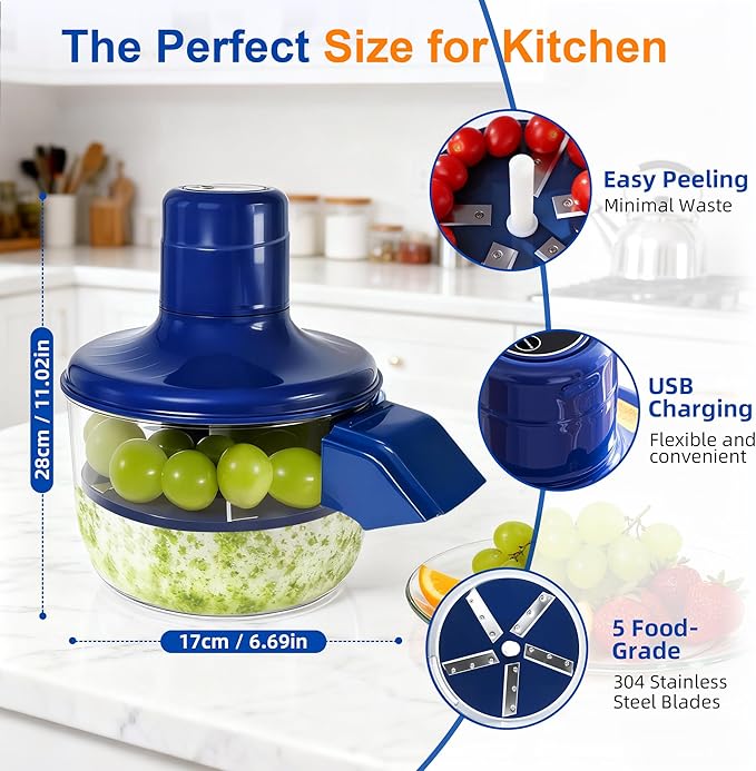 Electric Grape Peeler, Garlic Peeler, Fruit Peeler with Stainless Steel Blade for Grapes, Garlic and Soft Fruits, High Performance Home Kitchen Tool
