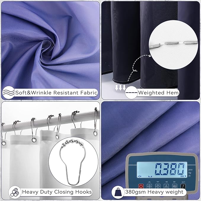 Navy Blue Bathroom Accessories with Bath Towels Ombre Shower Curtain, Blue Bathroom Setwith Trash Can,Toothbrush Holder,Toothbrush Cup,Soap Dispenser,Soap Dish,Toilet Brush and Qtip Holders