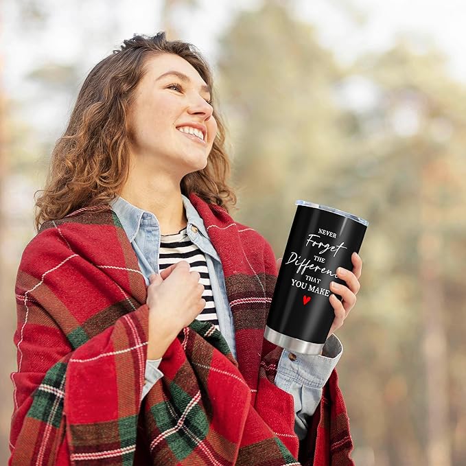 Christmas Thank You Gifts for Women/Men, Teacher/Employee Appreciation Gifts, Retirement Gift for Woman, Farewell Gift for Coworkers, Never Forget The Difference You Make Tumbler 20oz