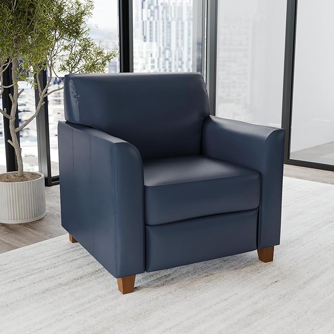 Flash Furniture Hercules Diplomat Series LeatherSoft Upholstered Side Reception Chair, Lobby Chair with Cushions and Flared Arms, Navy