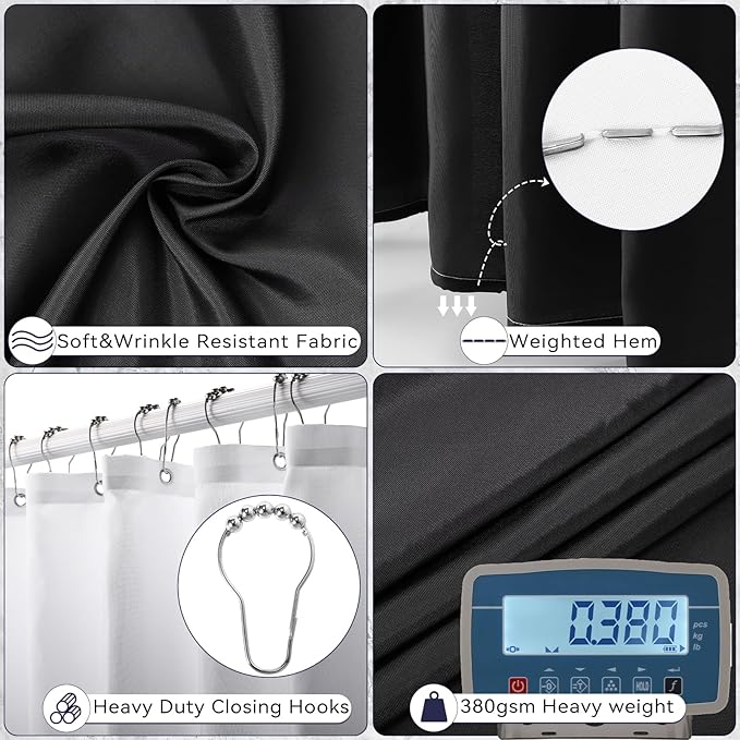 Bathroom Sets with Shower Curtain and Rugs,Black Bathroom Set with Bathroom Trash Can,Soap Dispenser,Toilet Brush,Toothbrush Set,Qtip Holders for Housewarming