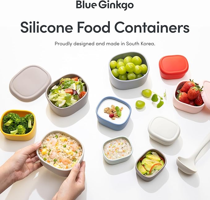 BLUE GINKGO Nesting Silicone Containers - Set of 3 Hard-Shell Silicone Food Storage Containers | BPA Free, Airtight, Dishwasher and Freezer Safe (6.7oz, 10oz, 20oz) - Yellow