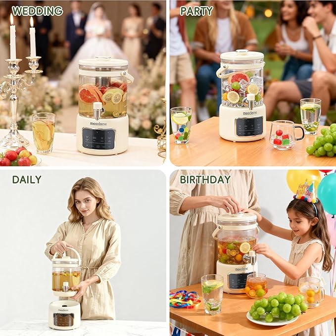 3L Electric Kettle & Beverage Dispenser with Infuser, Spigot - All-in-One Health Pot for Iced Tea/Coffee, Temperature Control, Glass Pitcher - Home & Office Use