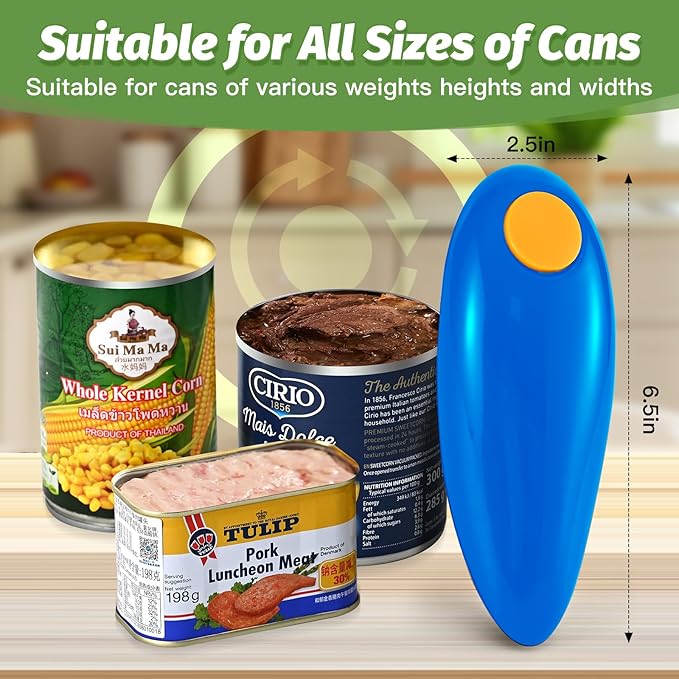 Electric Can Opener，Can Openers For Seniors, Can Opener Electric- Automatic, Simply press the button to open the can - automatic, hands-free, smooth edges, battery powered, yes, you can (blue)