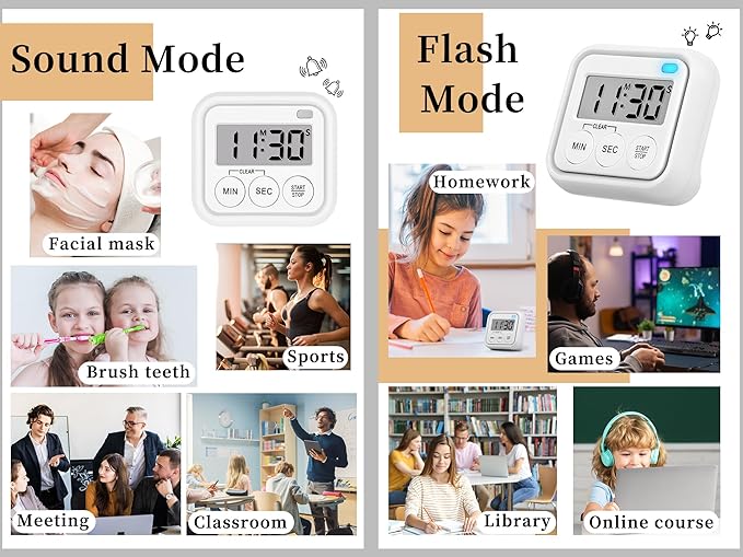 Timer, Kitchen Timers for Cooking Classroom Timer for Kids Teachers Digital Magnetic Timers 2 Pack, White