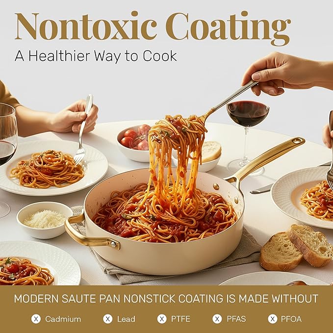 GOTHAM STEEL 4Qt Saute Pan with Lid, 12 Inch Deep Frying Pan with Lid, Large Nonstick Skillet with Lids for Cooking, Oven Safe Skillet, Family Sized Frying Pans Non stick, Dishwasher Safe