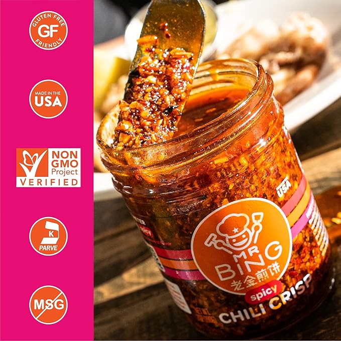 Mr Bing Chili Crisp - Delicious & Flavorful Chili Oil- Made in USA Chili Paste Hot Sauce - Gluten Free, Vegan, No MSG - Pack of 2 Mild (7 oz.) Jars