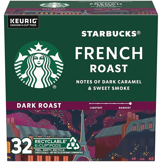Starbucks K-Cup Coffee Pods, Dark Roast Hot or Iced Coffee, French Roast, 32 Keurig Pods