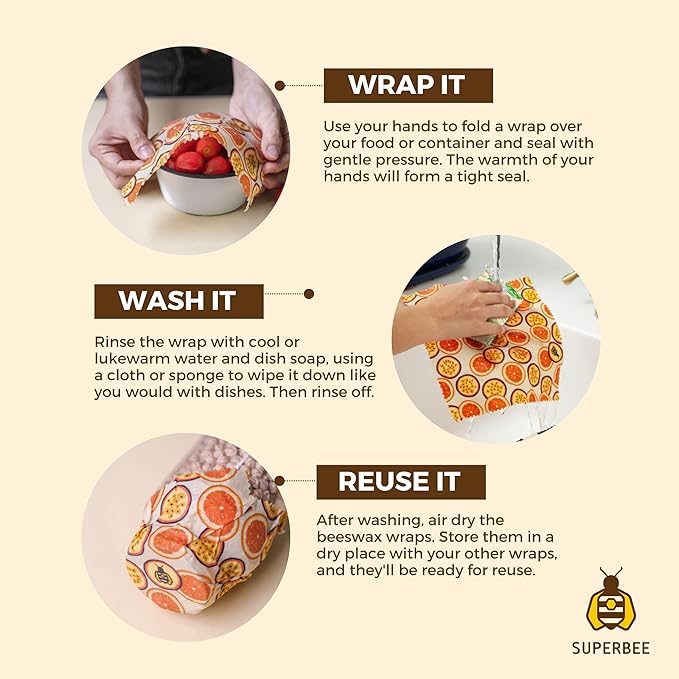 SUPERBEE Beeswax Wrap Roll XL, Reusable Beeswax Wrap for Food, Wrap Roll, Reusable for Wrapping Vegetables, Cheese Paper, Bowl Covers and Sandwich Wrapping Paper, Pears - 35x13"