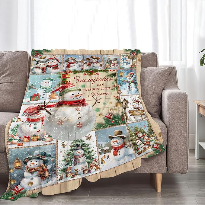 Snowman Blanket Christmas Throw Blanket Cozy Plush Fleece Flannel Holiday Blankets Lightweight Fuzzy Gifts for Girls Boys Women Men 50"X40"