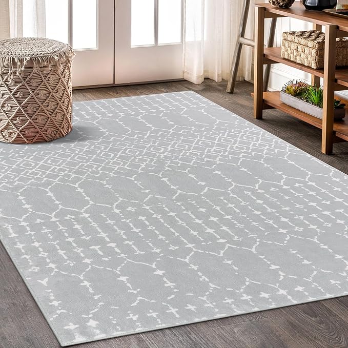 Lahome Moroccan Washable Living Room Area Rug - 3x5 Small Rugs for Bedroom Throw Non-Slip Low-Pile Entryway Rug Kitchen Rugs Soft Grey Distressed Capet for Office Bathroom Laundry Room Dining Room