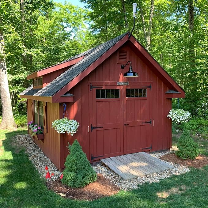 Steel Lighting Co. | Dusk to Dawn | Gardena Barn Light | Outdoor Wall Mounted | 16" Dome | 16" Gooseneck | Farmhouse Light Made in America | Matte Black Exterior/Matte Black Exterior