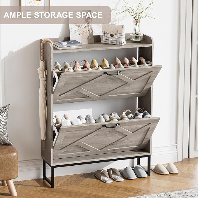 Nicetree Shoe Cabinet Storage for Entryway,Narrow Shoe Storage Cabinet, Space-Saving Shoe Organizer Cabinet, Vertical Entryway Solution for Foyer, Mudroom, Gray
