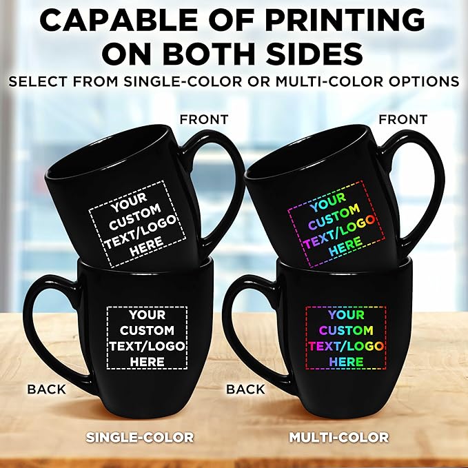 Custom Large Coffee Cups 16 oz. Set of 50, Personalized Bulk Pack - Perfect for Tea, Espresso, Cappuccino, Hot Cocoa - Black