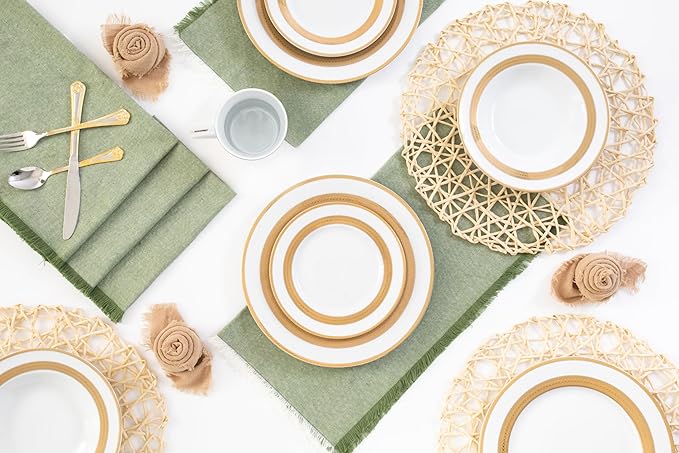 60 Piece Gorgeous Dinnerware Sets – Porcelain Plates, Mugs, Bowls – Elegant Vintage Rope Gold Design Dishware – White and Gold Dish Set for Kitchen Table, Formal Dining or Everyday Use (Rope Gold)