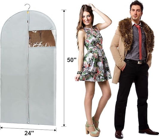 50" Dress Bag with Clear Window - Clothes Cover for Hanging - Foldable Long Garment Bags for Travel and Storage - 24'' x 50''/4 Pack