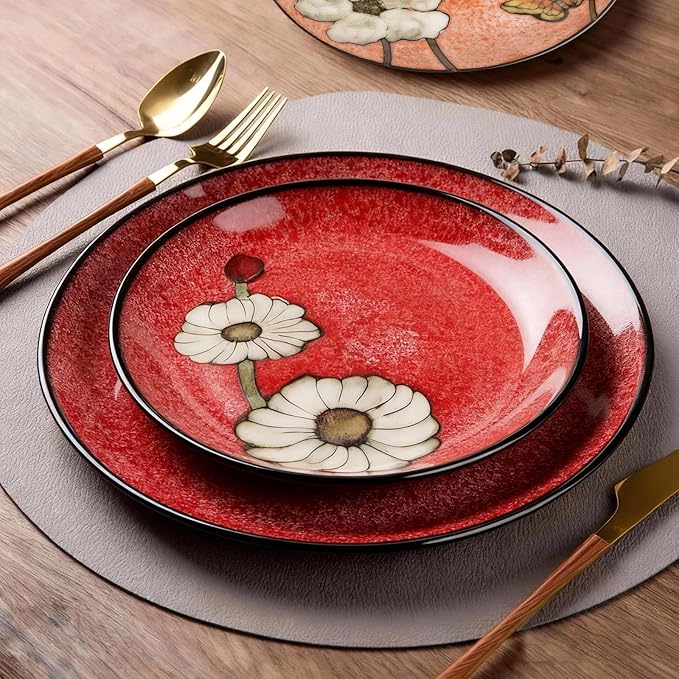 Stoneware 16-Piece Modern Dinnerware Set,Kitchen Plates Bowls and Mug Sets Serves 4,Dishwasher and Microwave Safe,4 colors (Service for 4(16Pcs))