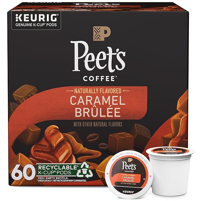 Peet's Coffee, Flavored Light Roast Keurig K-Cup Pods - Caramel Brûlée 60 Count (6 Boxes of 10 K-Cup Pods)