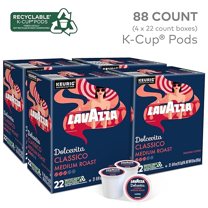 Lavazza Dolcevita Classico Keurig K-Cup® Pods, Medium Roast, Arabica and Robusta Blend (88 Pods)