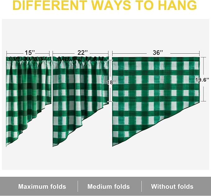 NICETOWN Swag Curtains for Living Room, Christmas Decor Rod Pocket Short Window Covering for Kitchen, Room Darkening Small Curtains for Bedroom (Green & White, 1 Pair, 36" x 36")