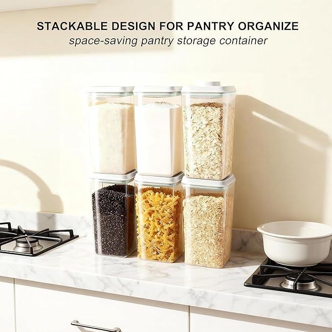 Pop Food Storage Container Airtight Rice Containers with Pop Lid & 130ml Scoop, 4L / 4.2QT BPA-Free Cereal, Flour, Pasta & Snack Container for Kitchen Pantry Organizer